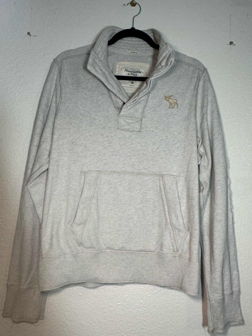 Abercrombie & Fitch Heather Light Gray Shawl-Collar Pullover